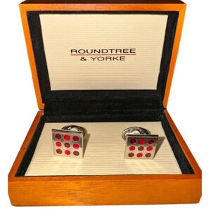 Vintage Roundtree & Yorke Cufflinks Polka Dot Silver Tone NEW In Box